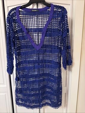 DESPI Royal Blue Crochet V-Neck Swim Cover-Up